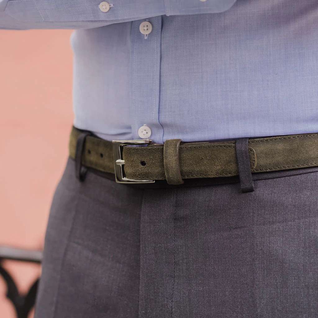Men's Classic Leather Belt | Dark Olive Suede - Image 5
