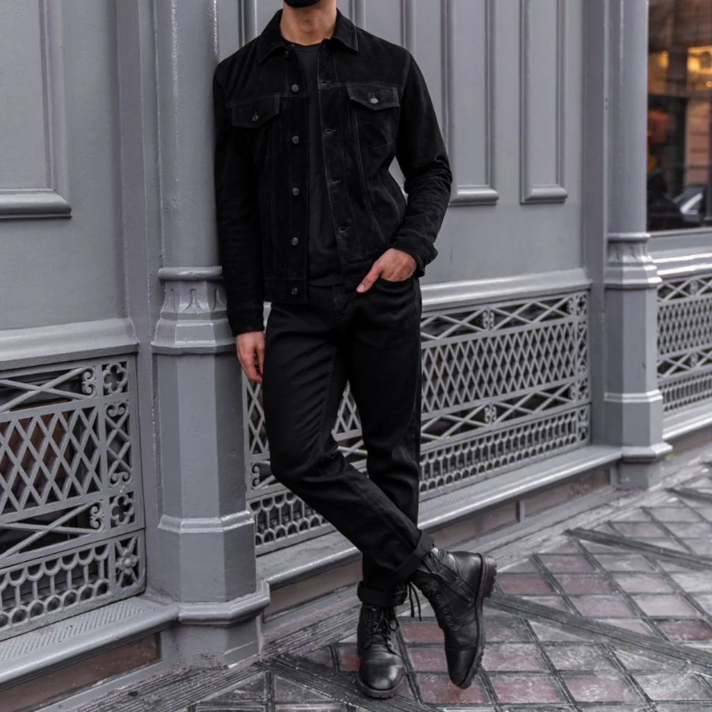 Suede Trucker Jacket | Black - Image 3
