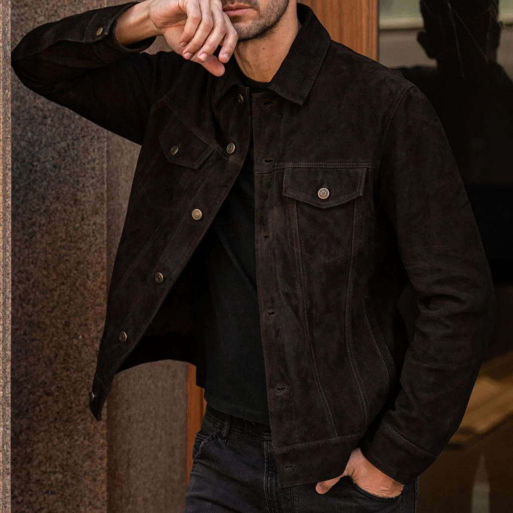 Suede Trucker Jacket | Chocolate - Image 2